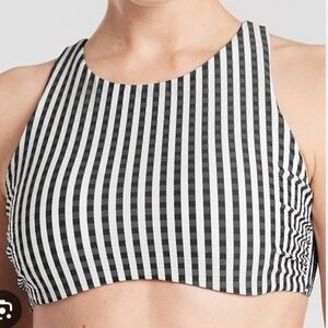 NWT Athleta Stripe Seersucker High Neck Bikini Top size 32D/DD (black & white)